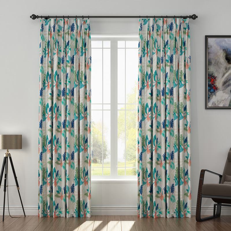 Tropical Print Polyester Linen Curtain Drapery with Privacy Blackout Thermal Lining BRITNEY