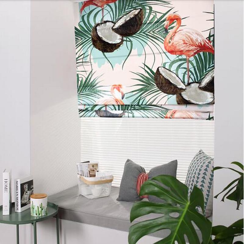 Print Polyester Roman Shade In Green