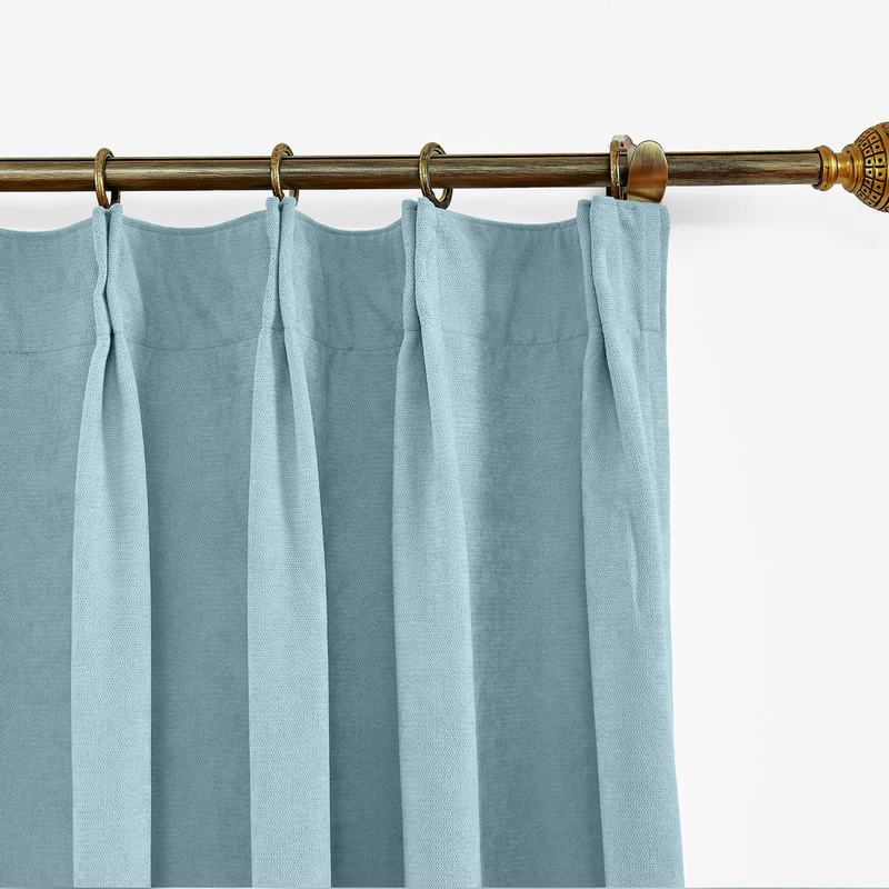 CUSTOM Kante Blue Gray Polyester Cotton Drapery With Lining Curtains
