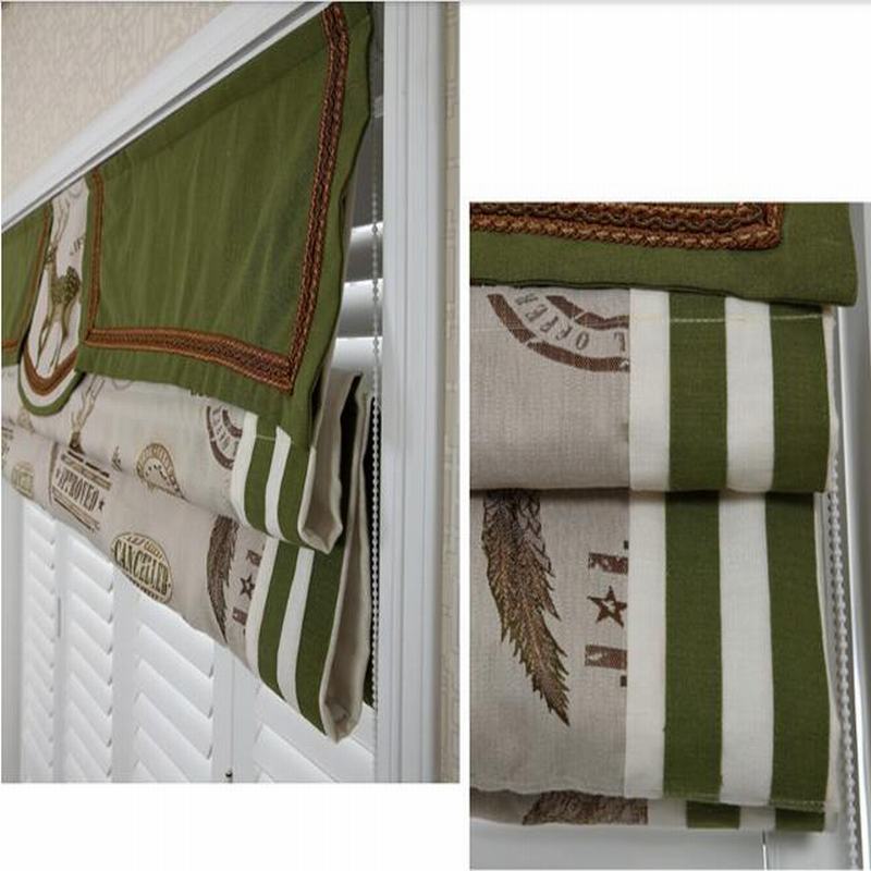 Print Polyester Cotton Roman Shade In Green