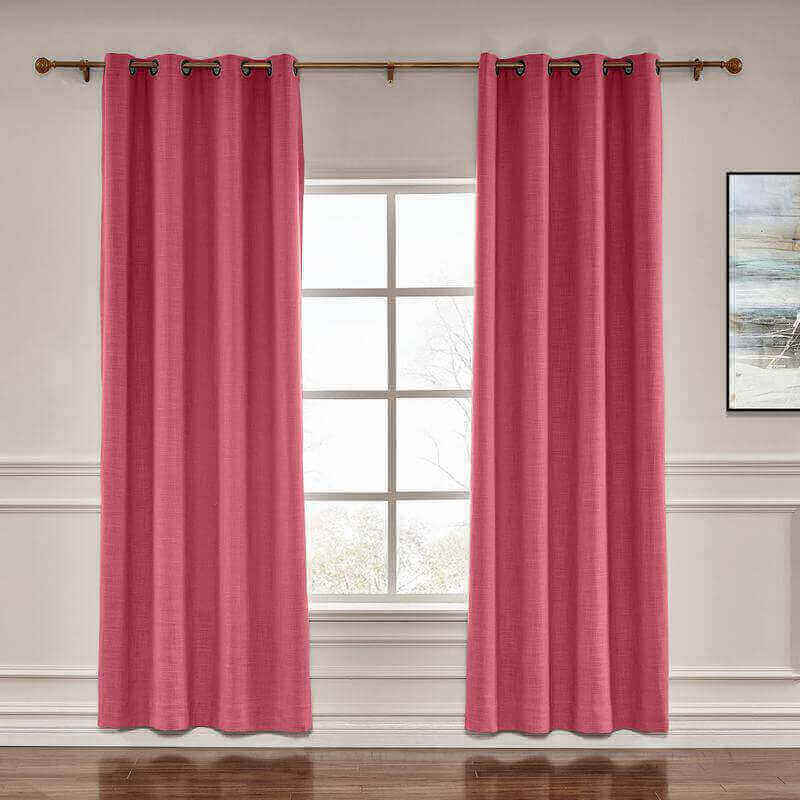 CUSTOM Liz Burgundy Red Polyester Linen Window Curtain Drapery with Lined