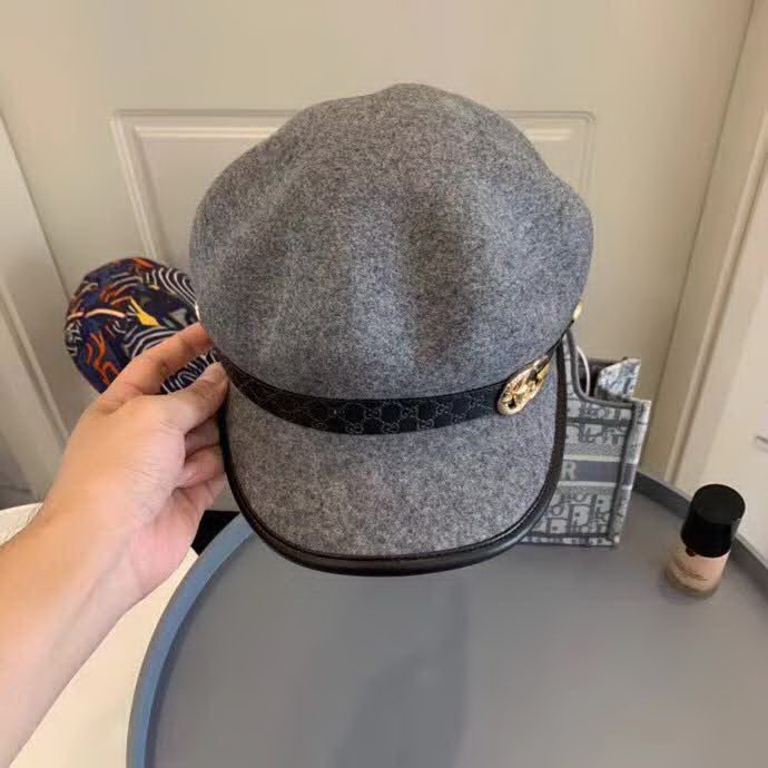 20冬季最新专柜款-古驰Gucci秋冬新款高品质羊毛军帽，经典时尚织带LOGO，法式名媛风！超显气质的款式