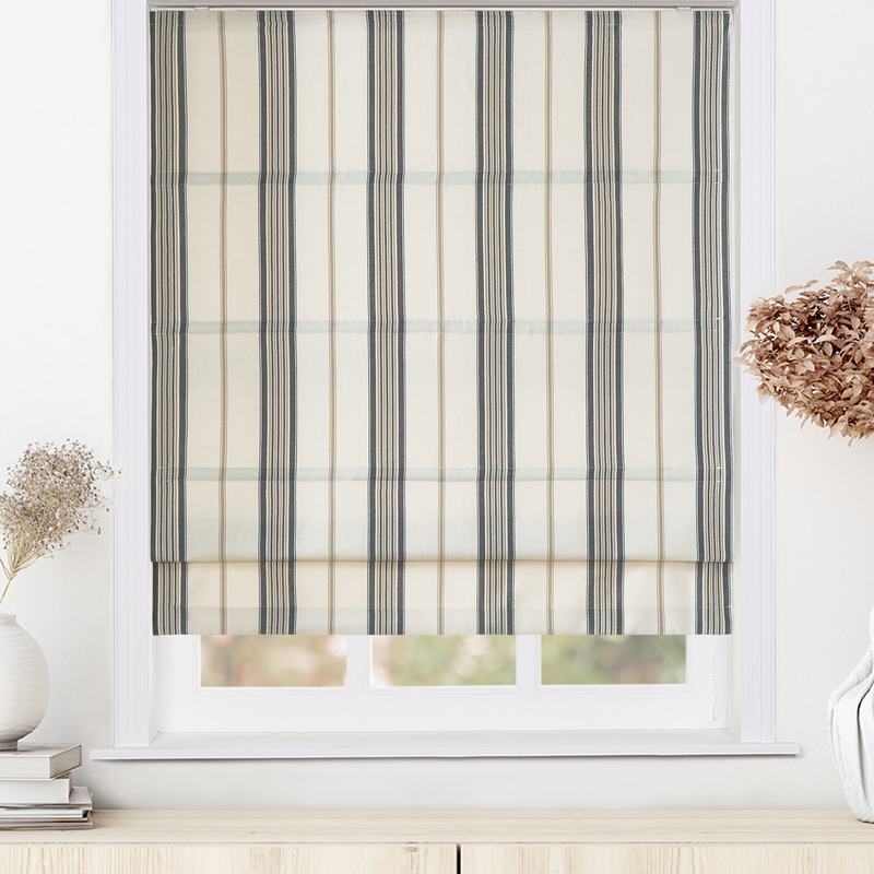 CALEB Stripe Polyester Cotton Room Darkening Roman Shade