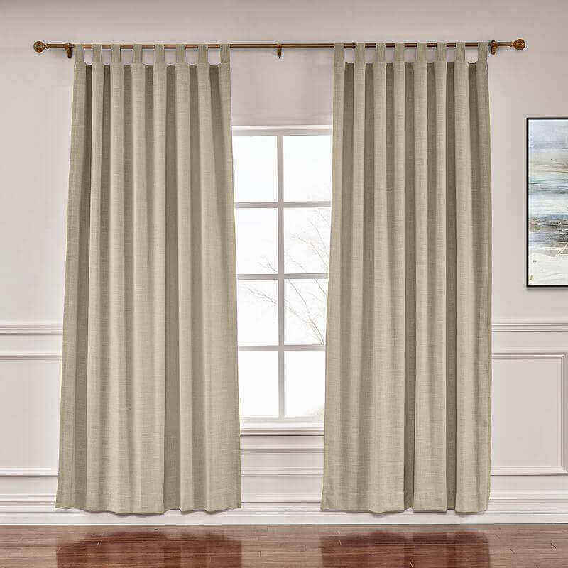 CUSTOM Liz Grey Beige Polyester Linen Window Curtain Drapery with Lined