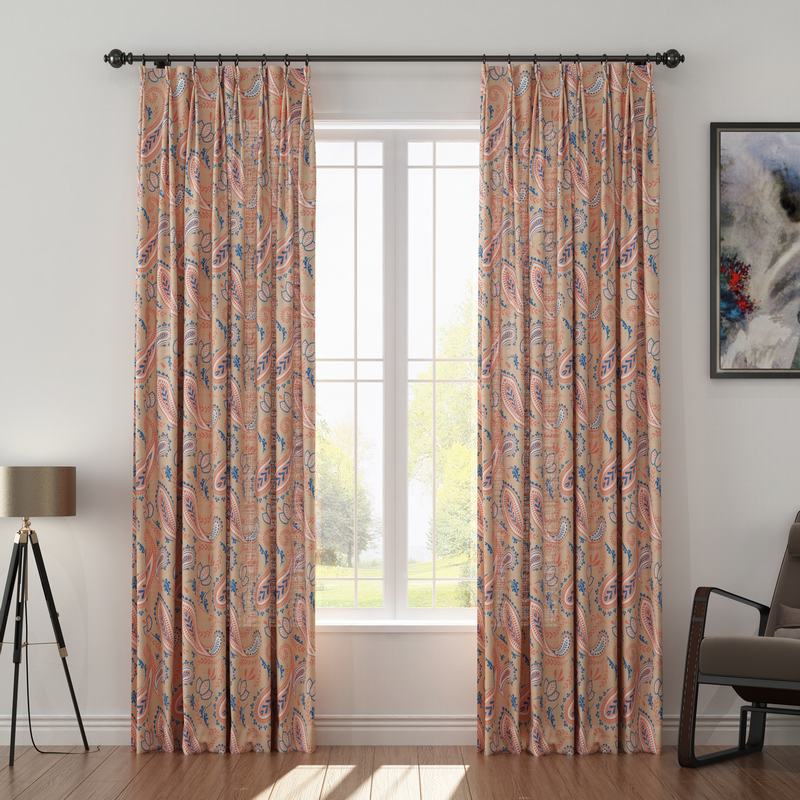 Paisley Curtain Polyester Linen Curtain Drapery with Privacy Blackout Thermal Lining ANITA