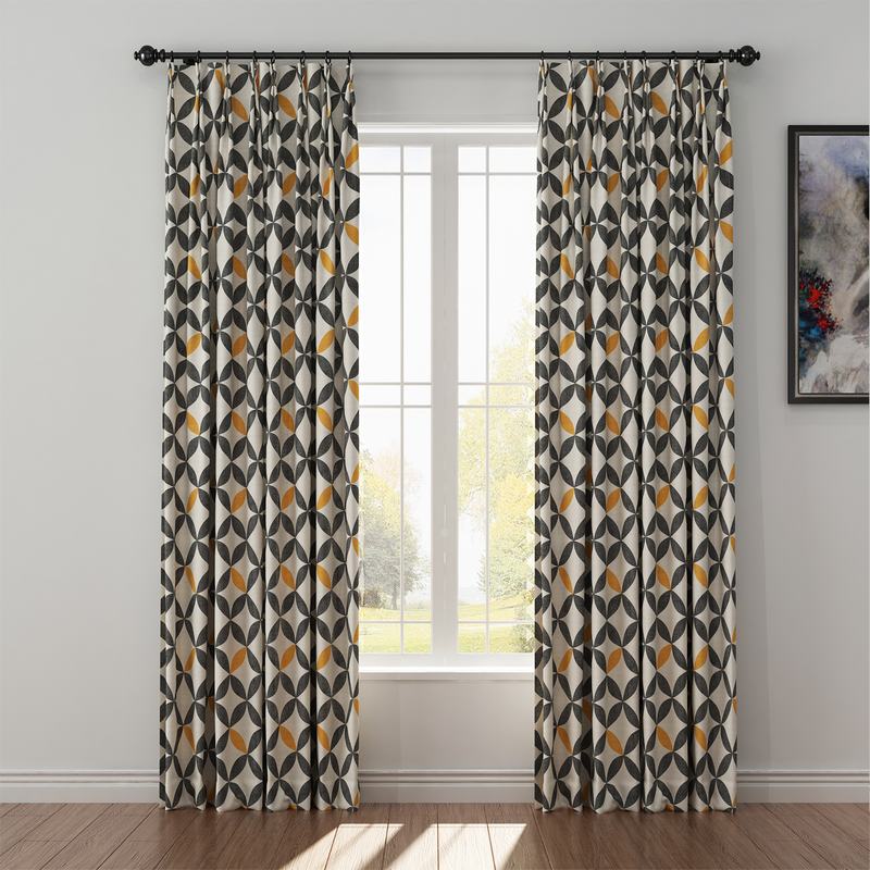 Geometric Print Polyester Linen Curtain Drapery SABRINA