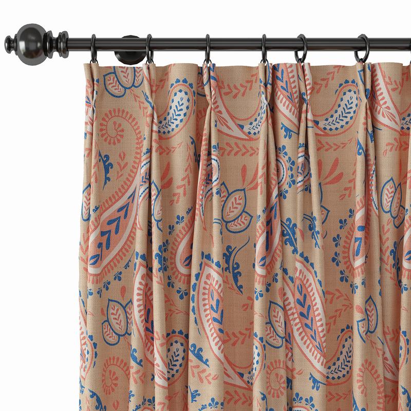 Paisley Curtain Polyester Linen Curtain Drapery with Privacy Blackout Thermal Lining ANITA