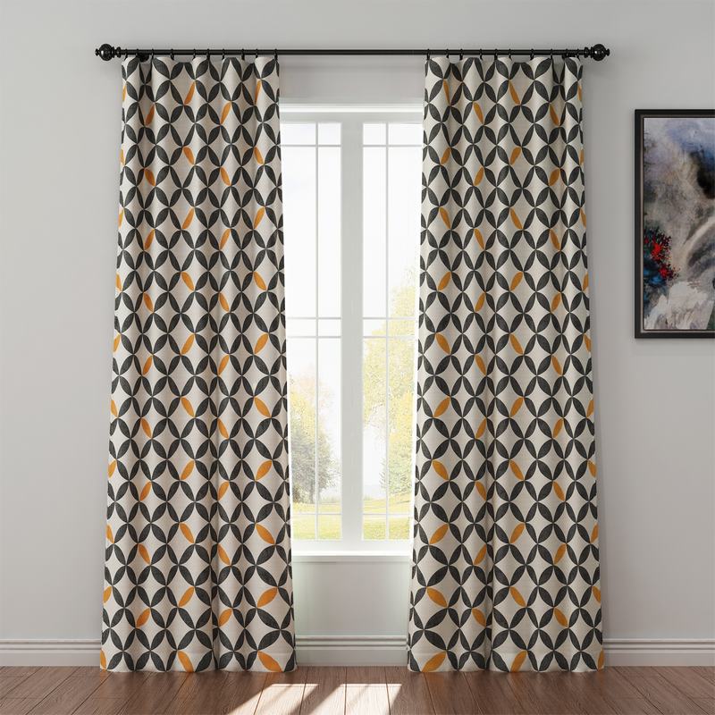 Geometric Print Polyester Linen Curtain Drapery SABRINA