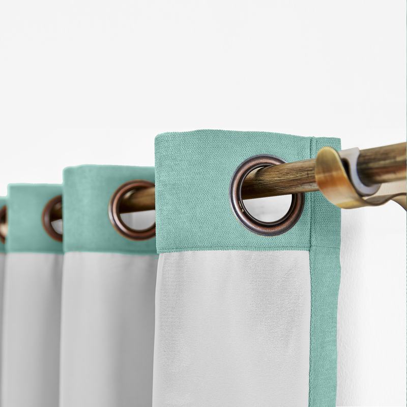 CUSTOM Kante Cadet Blue Polyester Cotton Drapery With Lining Curtains