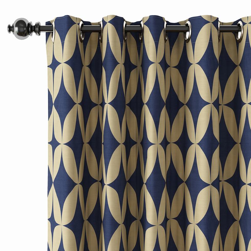 Geometric Print Polyester Linen Curtain Drapery with Privacy Blackout Thermal Lining BEATA