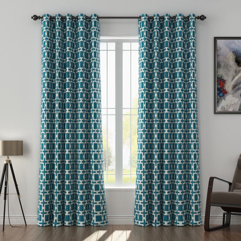 Abstract Print Polyester Linen Curtain Drapery with Privacy Blackout Thermal Lining CHELSEA