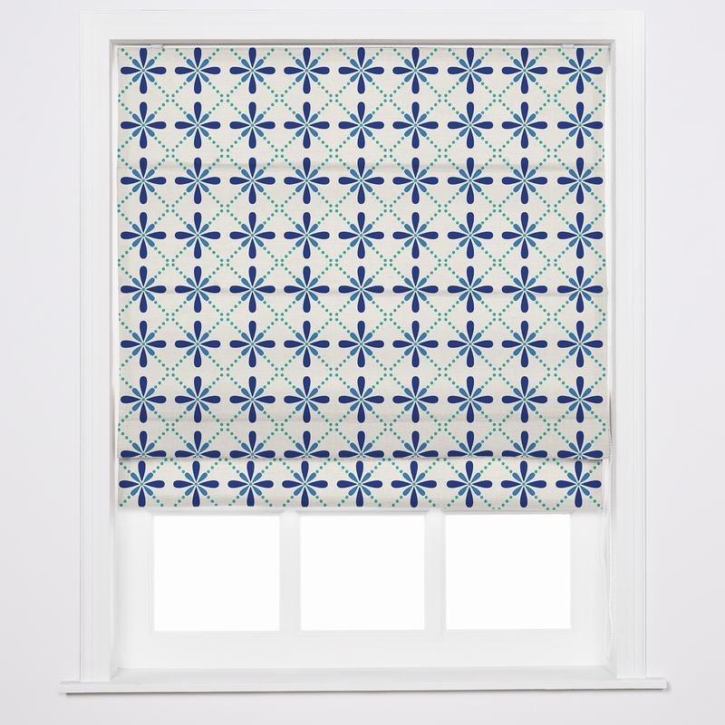 CAMELLIA Geometric Print Polyester Linen Roman Shade