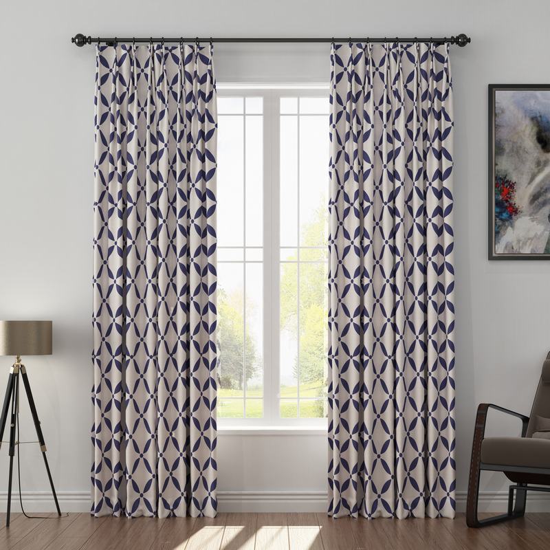 Abstract Print Polyester Linen Curtain Drapery with Privacy Blackout Thermal Lining BLANCHE