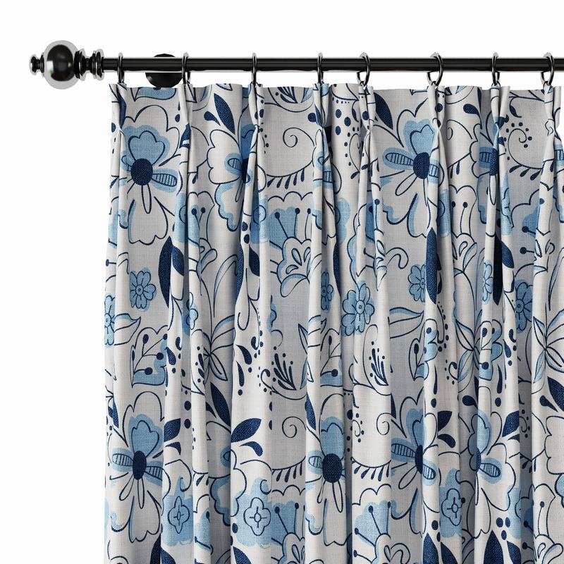 Floral Print Polyester Linen Curtain Drapery WILLIAM