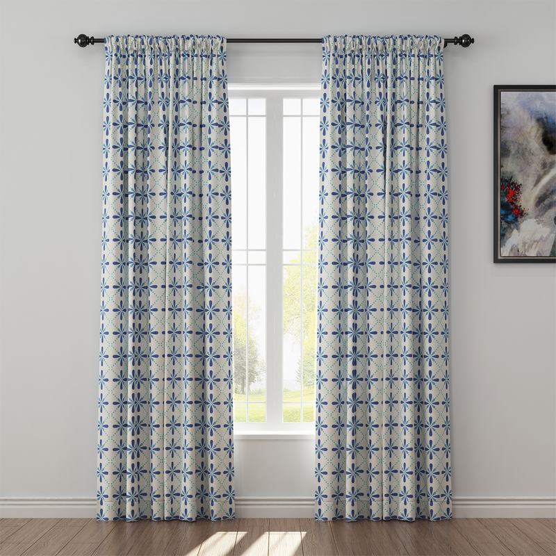 Geometric Print Polyester Linen Curtain Drapery CAMELLIA