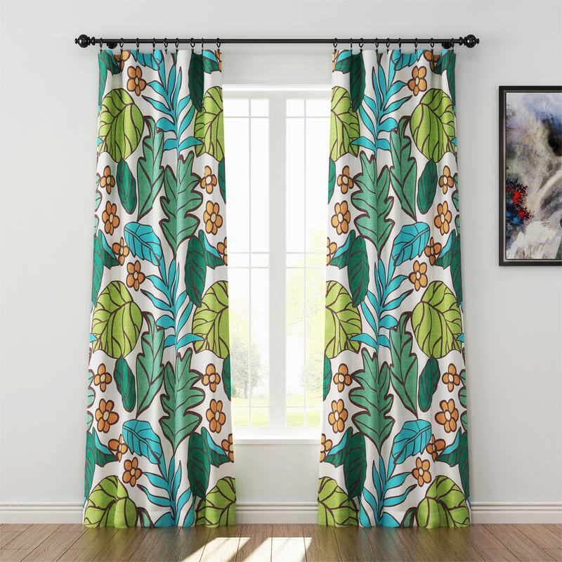 Nature Print Polyester Linen Curtain Drapery WACHUA