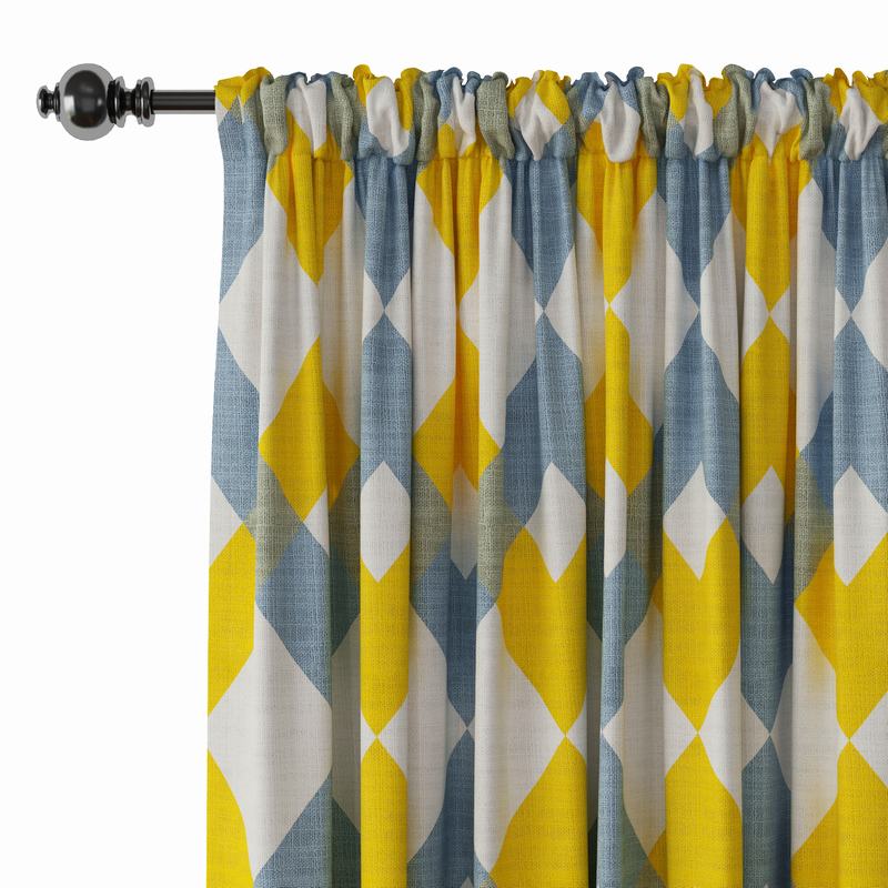 Geometric Print Polyester Linen Curtain Drapery FOX
