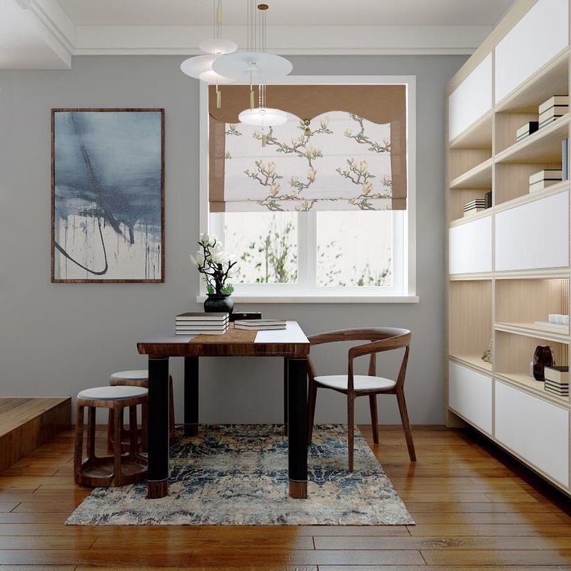 Print Cotton Linen Roman Shade In Brown