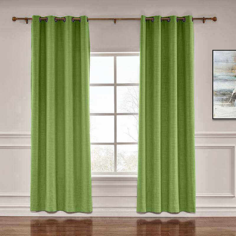 CUSTOM Liz Green Polyester Linen Window Curtain Drapery with Lined