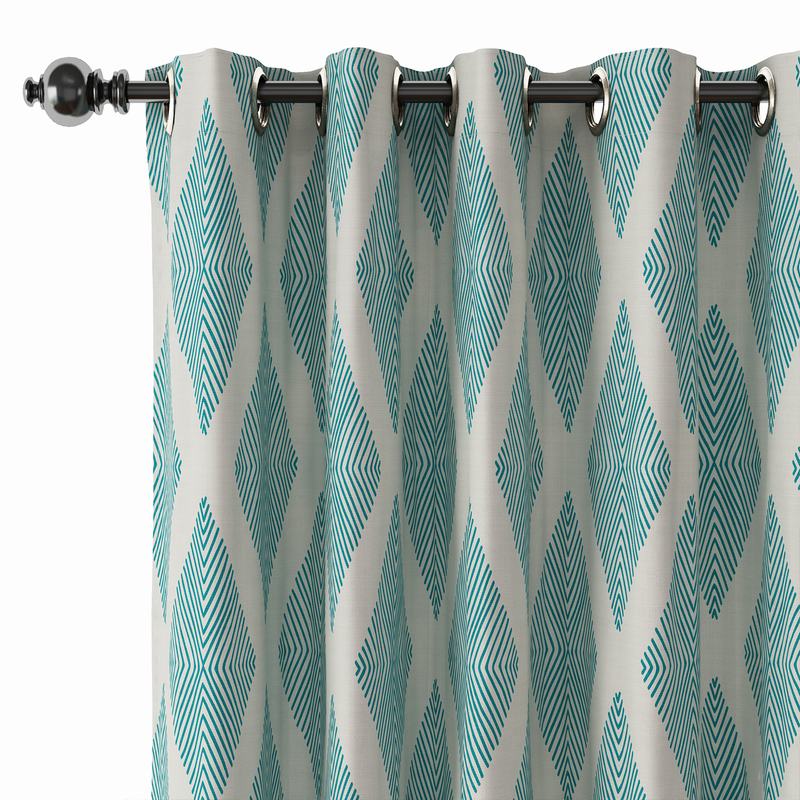 Geometric Print Polyester Linen Curtain Drapery with Privacy Blackout Thermal Lining COLIN