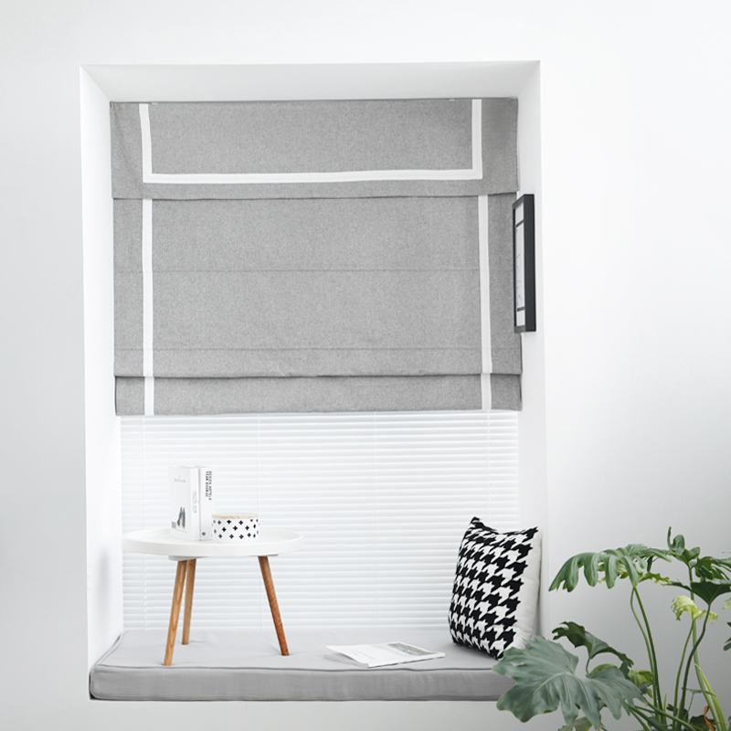 Stripe Print Polyester Roman Shade In Grey