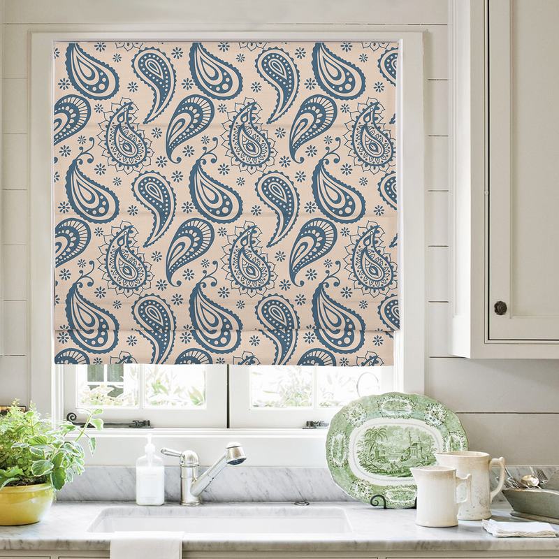 AMBER Paisley Print Polyester Linen Roman Shade