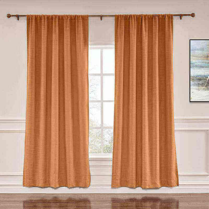 CUSTOM Liz Orange Polyester Linen Window Curtain Drapery with Lined