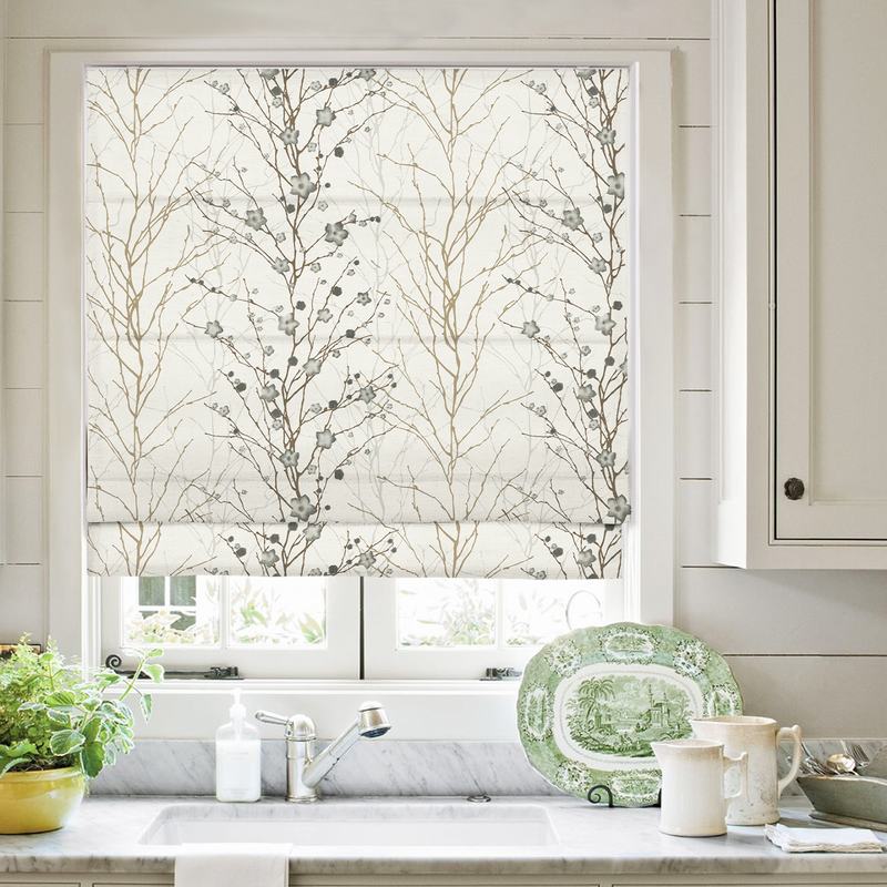 ASTRID Plum Blossom Print Polyester Linen Room Darkening Roman Shade