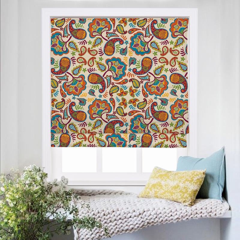 ABBY Paisley Print Polyester Linen Roman Shade