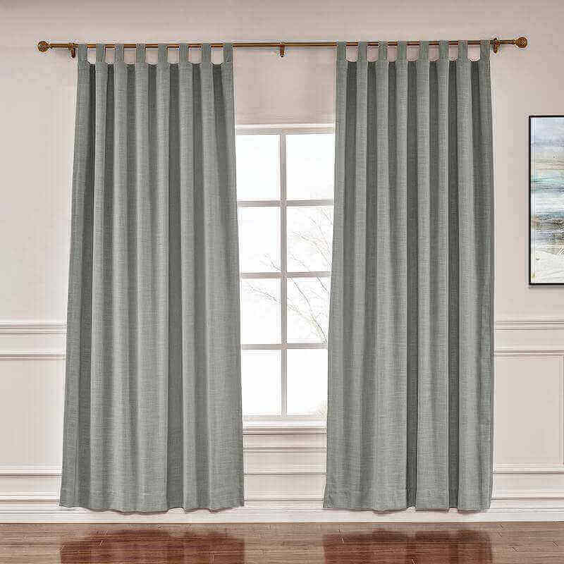 CUSTOM Liz Rock Grey Polyester Linen Window Curtain Drapery with Lined