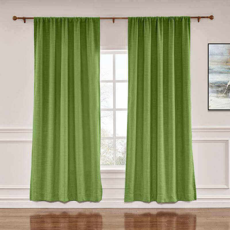 CUSTOM Liz Green Polyester Linen Window Curtain Drapery with Lined