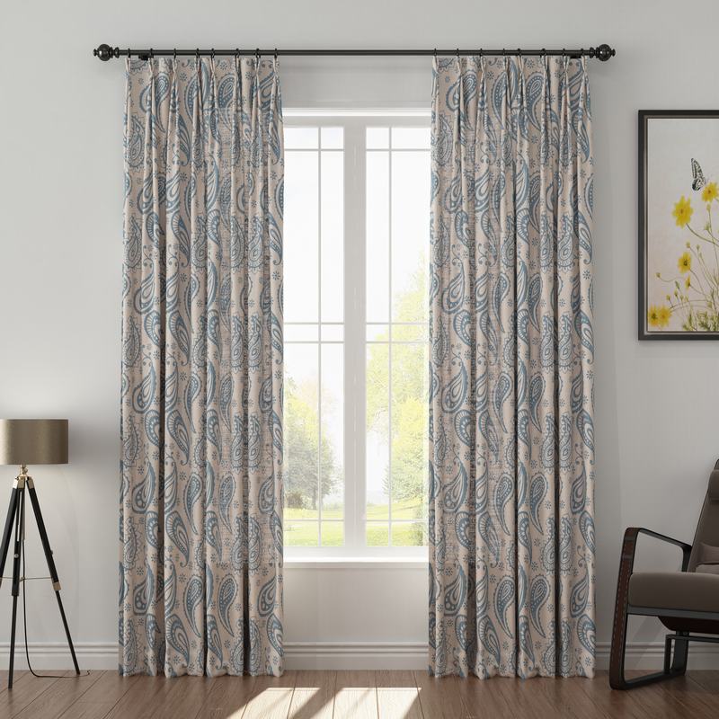 Paisley Polyester Linen Curtain Drapery with Privacy Blackout Thermal Lining AMBER