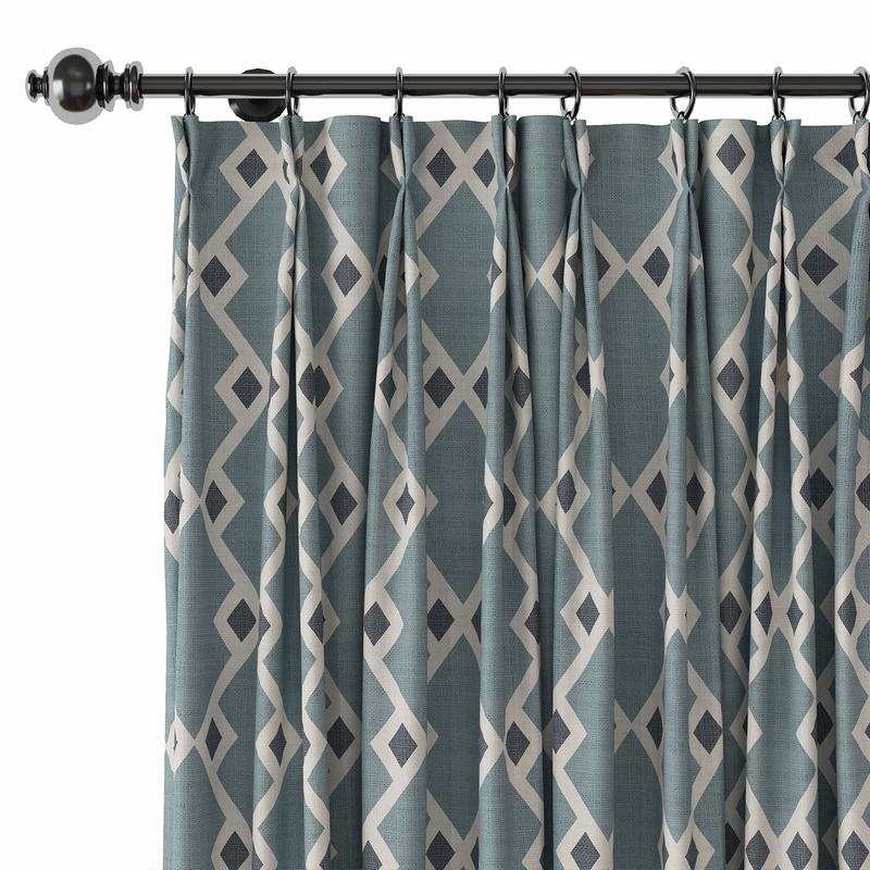 Geometric Print Polyester Linen Curtain Drapery with Privacy Blackout Thermal Lining COLE