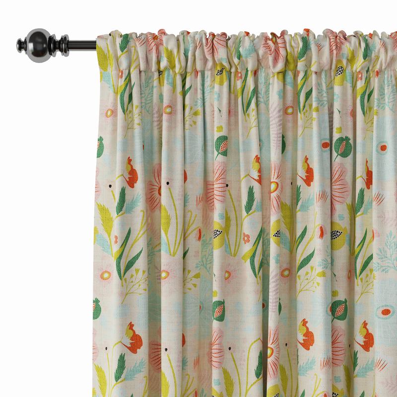 Floral Print Polyester Linen Curtain Drapery LAKIS