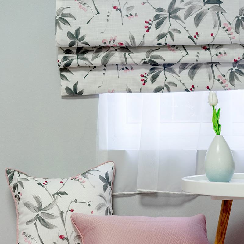 Print Polyester Roman Shade In Grey