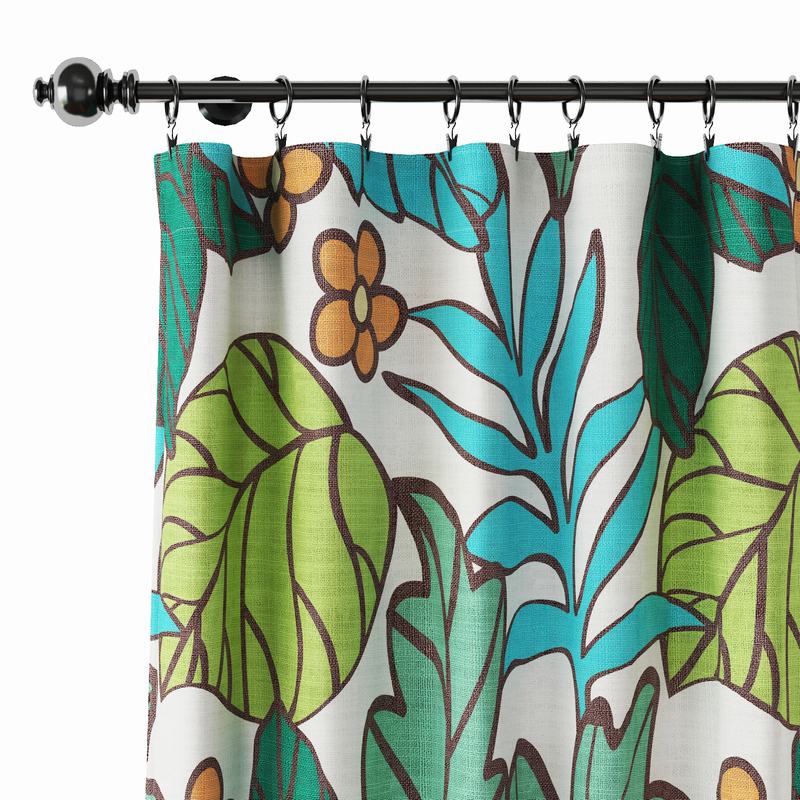 Nature Print Polyester Linen Curtain Drapery WACHUA