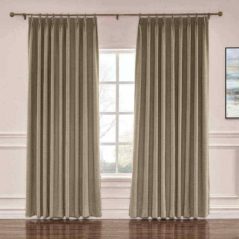 CUSTOM Liz Taupe Grey Polyester Linen Window Curtain Drapery with Lined