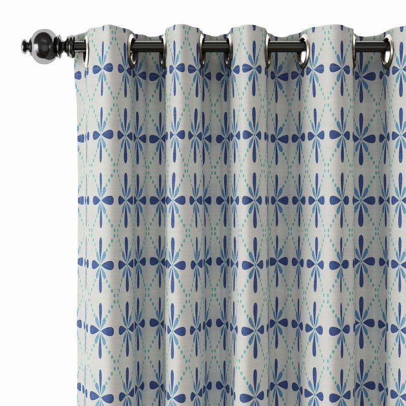Geometric Print Polyester Linen Curtain Drapery CAMELLIA