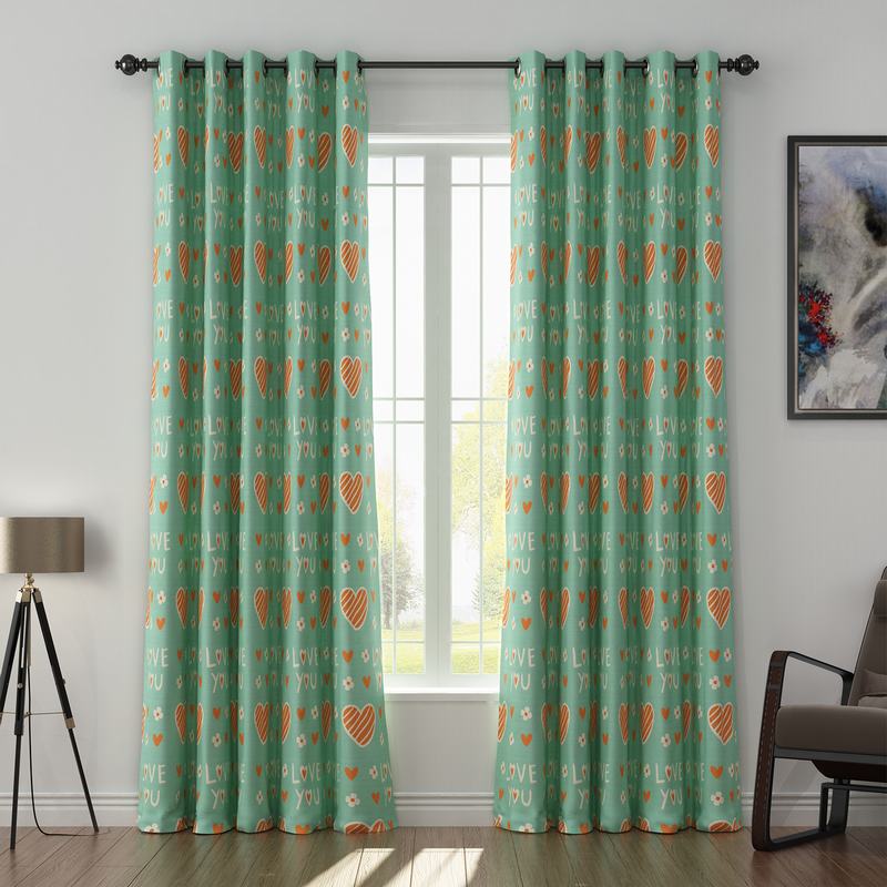 Love Print Polyester Linen Curtain Drapery with Privacy Blackout Thermal Lining CASPAR