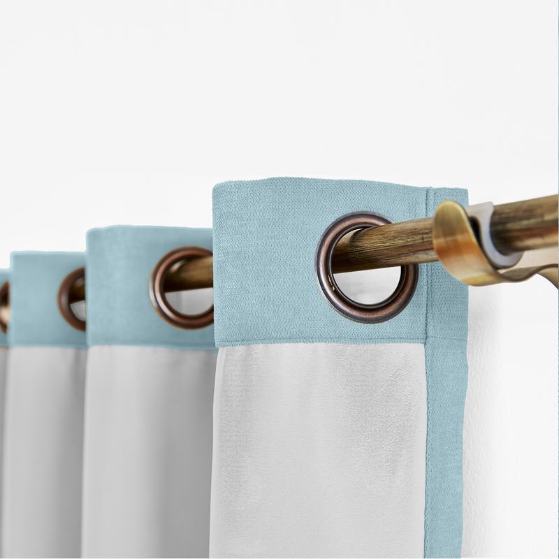 CUSTOM Kante Blue Gray Polyester Cotton Drapery With Lining Curtains