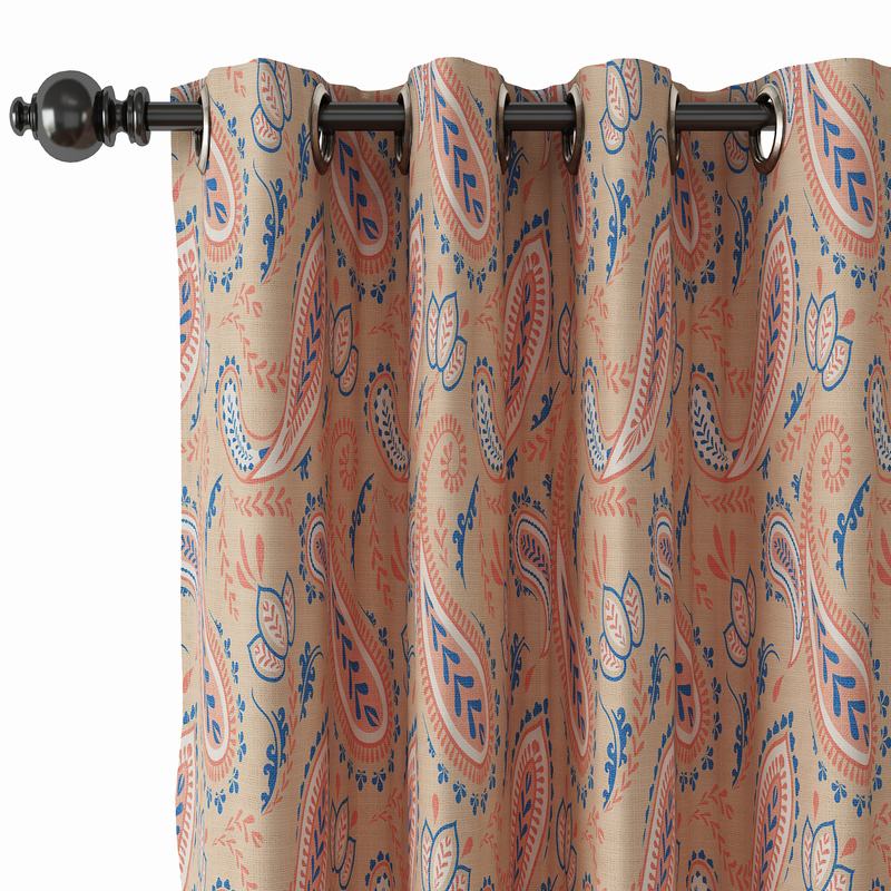 Paisley Curtain Polyester Linen Curtain Drapery with Privacy Blackout Thermal Lining ANITA