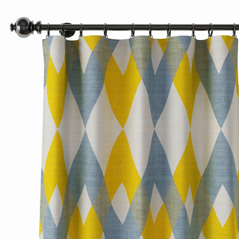 Geometric Print Polyester Linen Curtain Drapery FOX