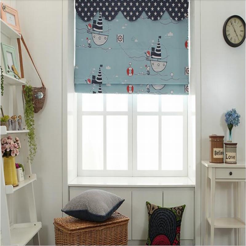 Cartoon Print Polyester Roman Shade In Blue