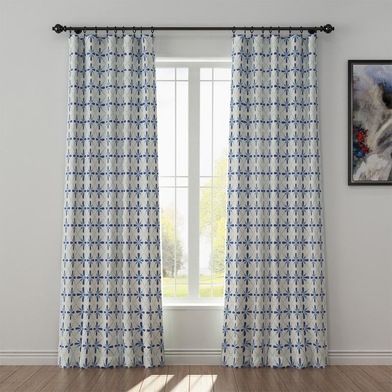 Geometric Print Polyester Linen Curtain Drapery CAMELLIA