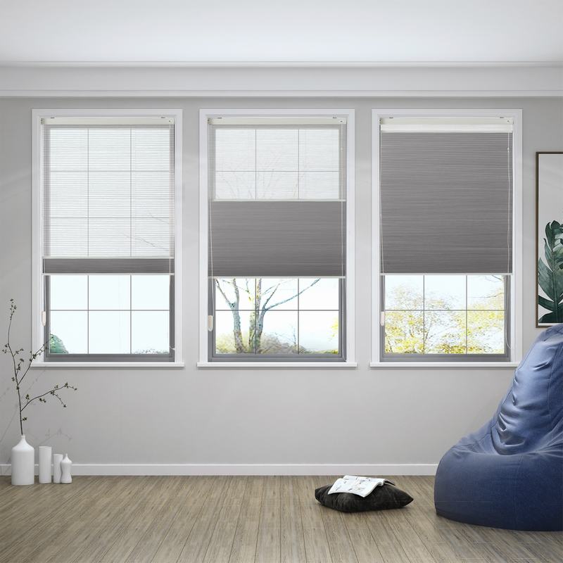 REID Cord Lift Blackout TriShades Day/Night Honeycomb Shade White Sheer