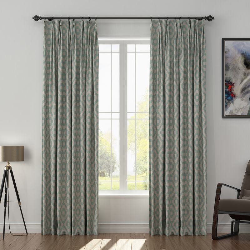 Abstract Print Polyester Linen Curtain Drapery with Privacy Blackout Thermal Lining CHARLOTTE