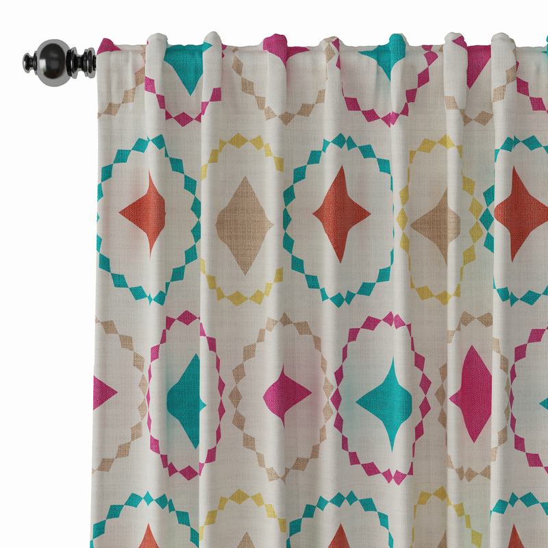 Geometric Print Polyester Linen Curtain Drapery FLAMINGO