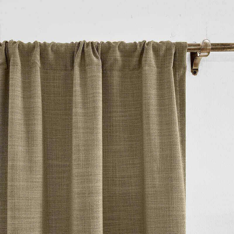 CUSTOM Liz Taupe Grey Polyester Linen Window Curtain Drapery with Lined