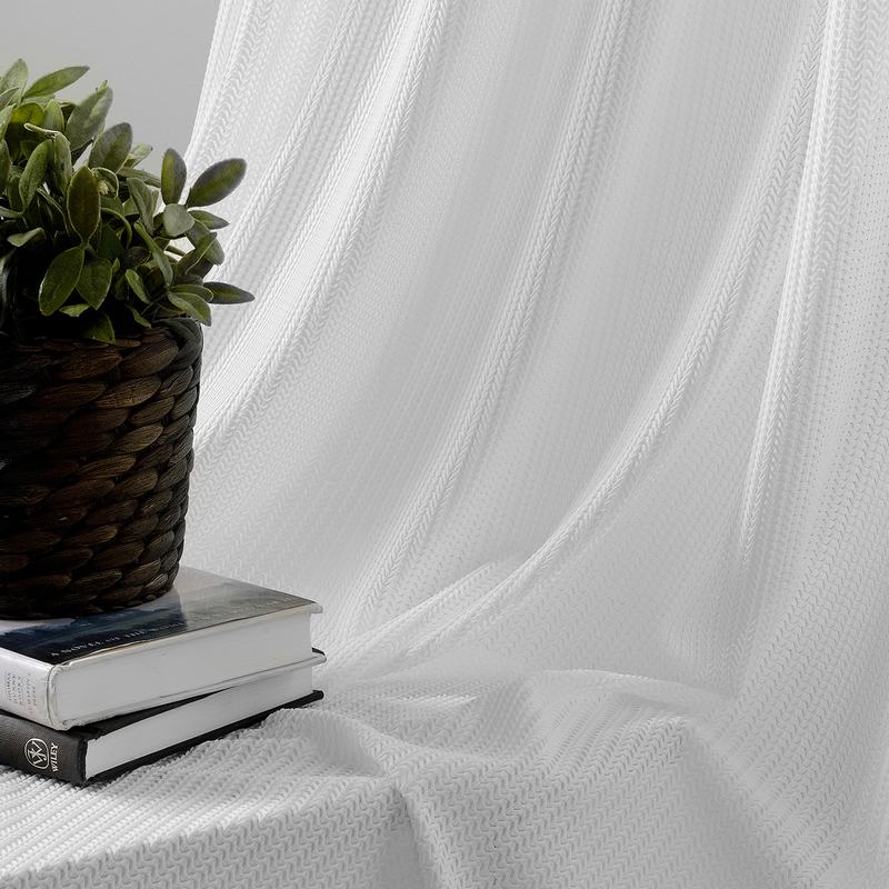Hollow Mesh Herringbone Polyester Soft Sheer Curtain Drapery GENNY