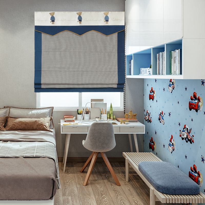 Houndstooth Polyester Cotton Roman Shade In Blue